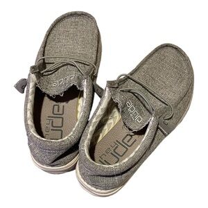 Worn Hey Dude Men's Wally Linen Iron Casual Moccasin Gray Slip-On Shoes